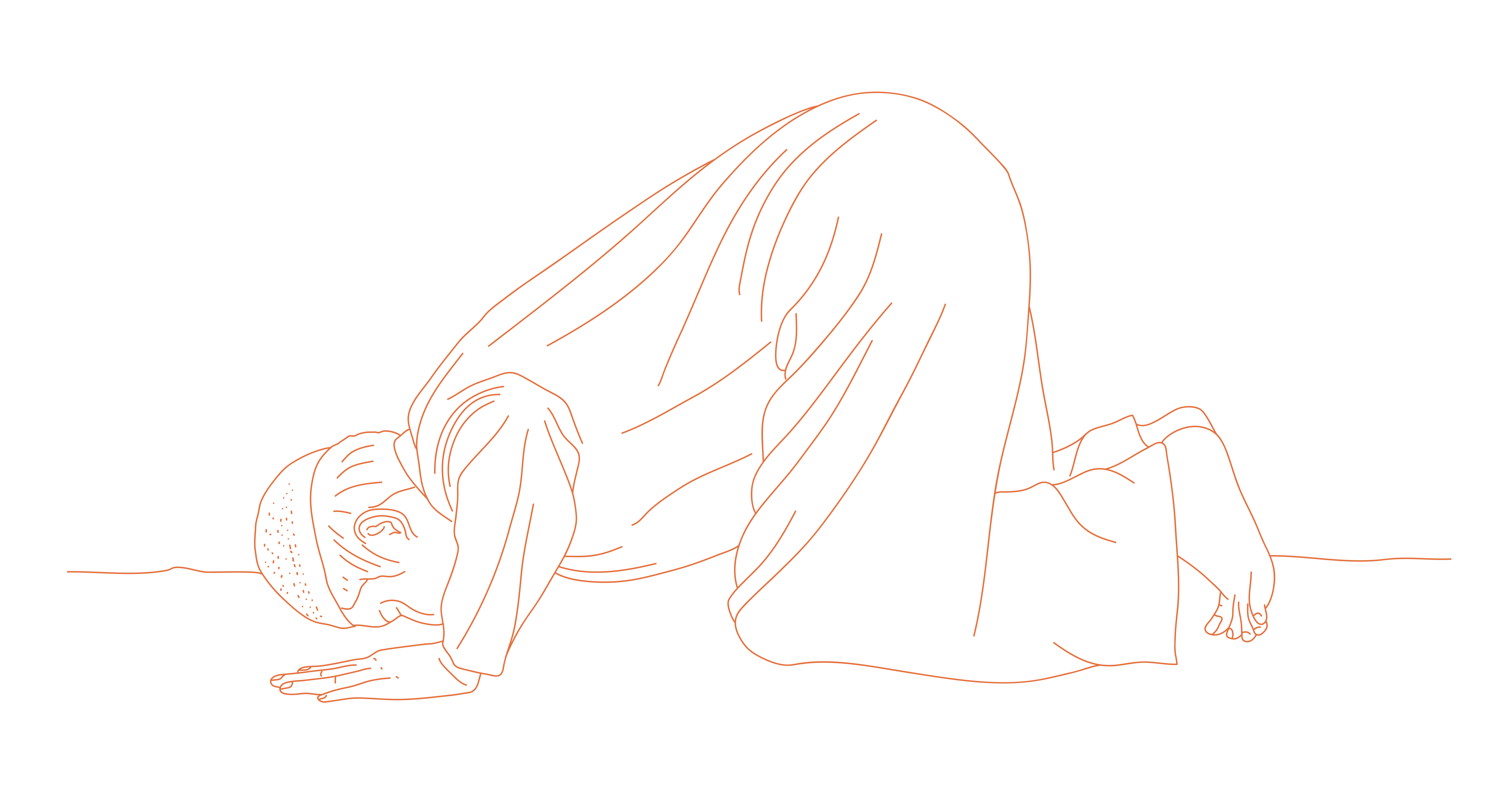 An illustration of a Muslim man kneeling in prayer