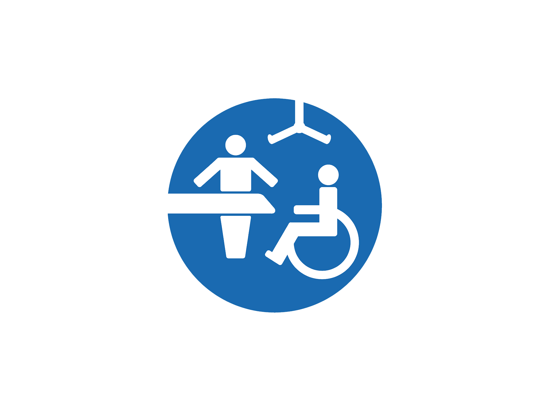 Changing places logo, which features a blue circle containing someone in a wheelchair and someone stood by a table.