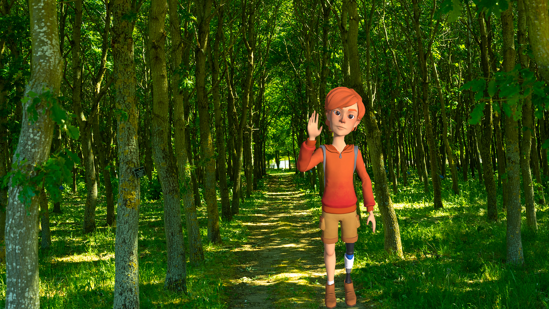 AR Character Sam in the woodland