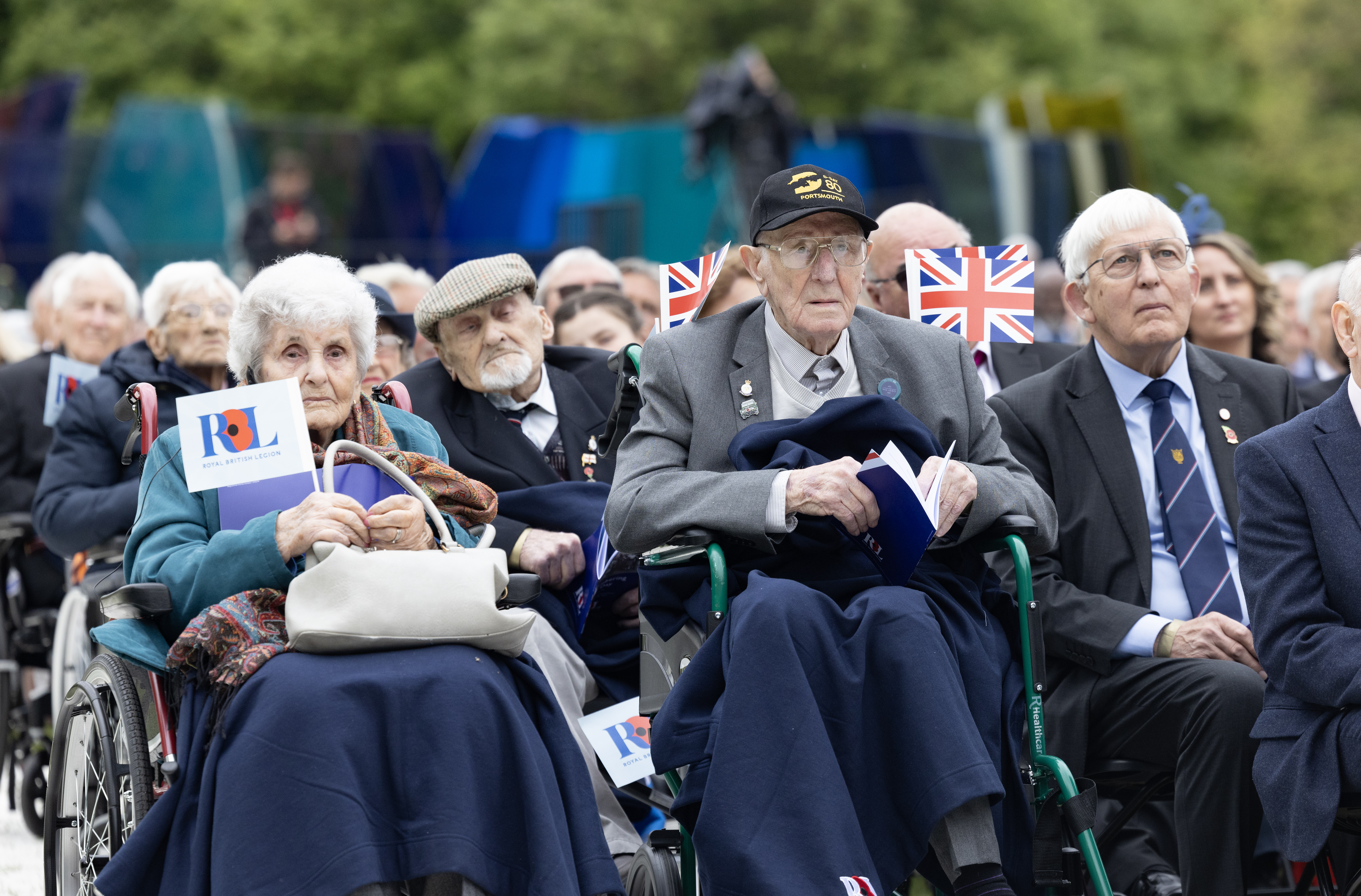 Second World War campaign veterans watch the VE Day 80 Remembrance Service