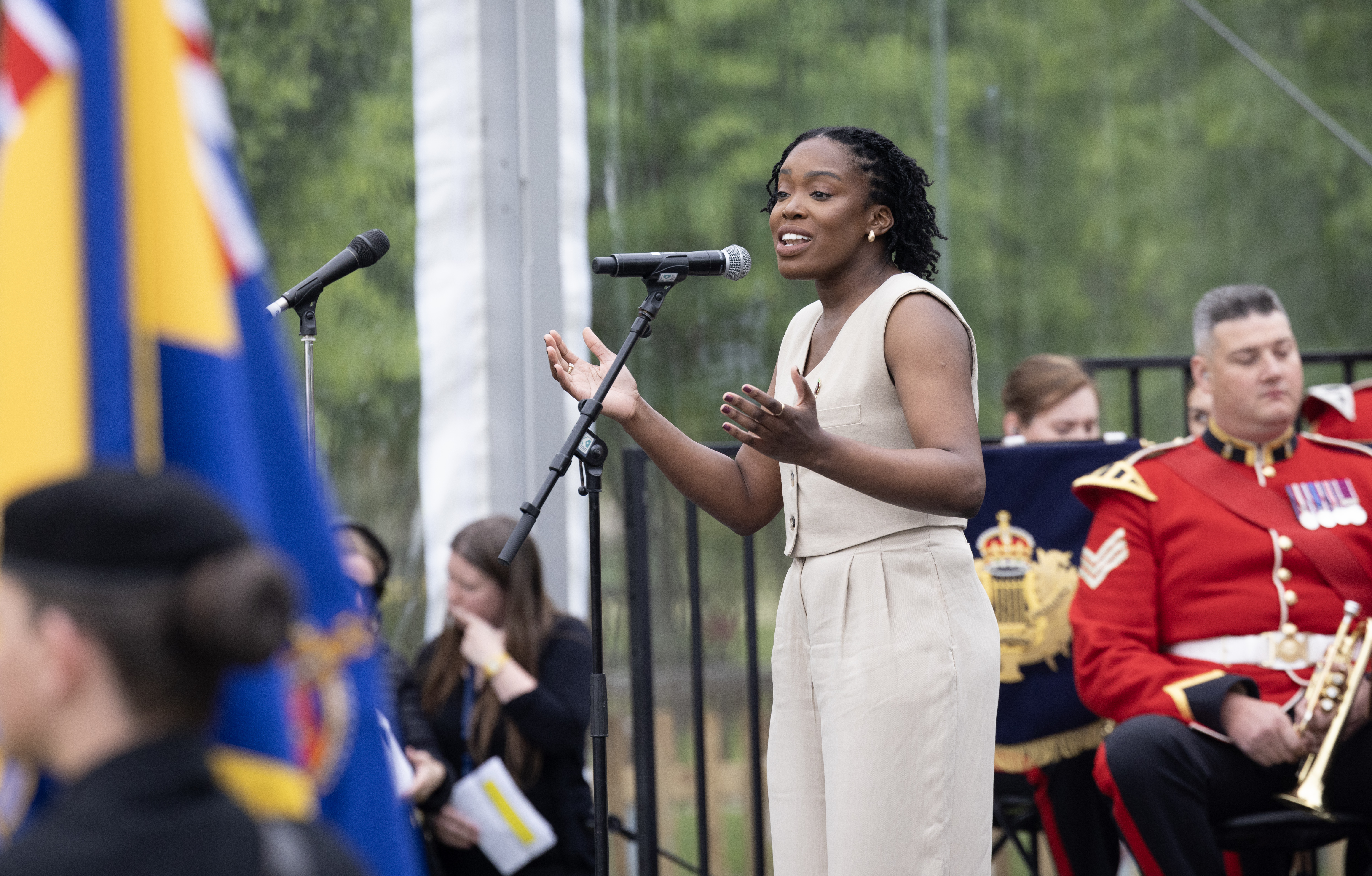 Singer Anthonia Edwards performs at the VE Day 80 Remembrance Service