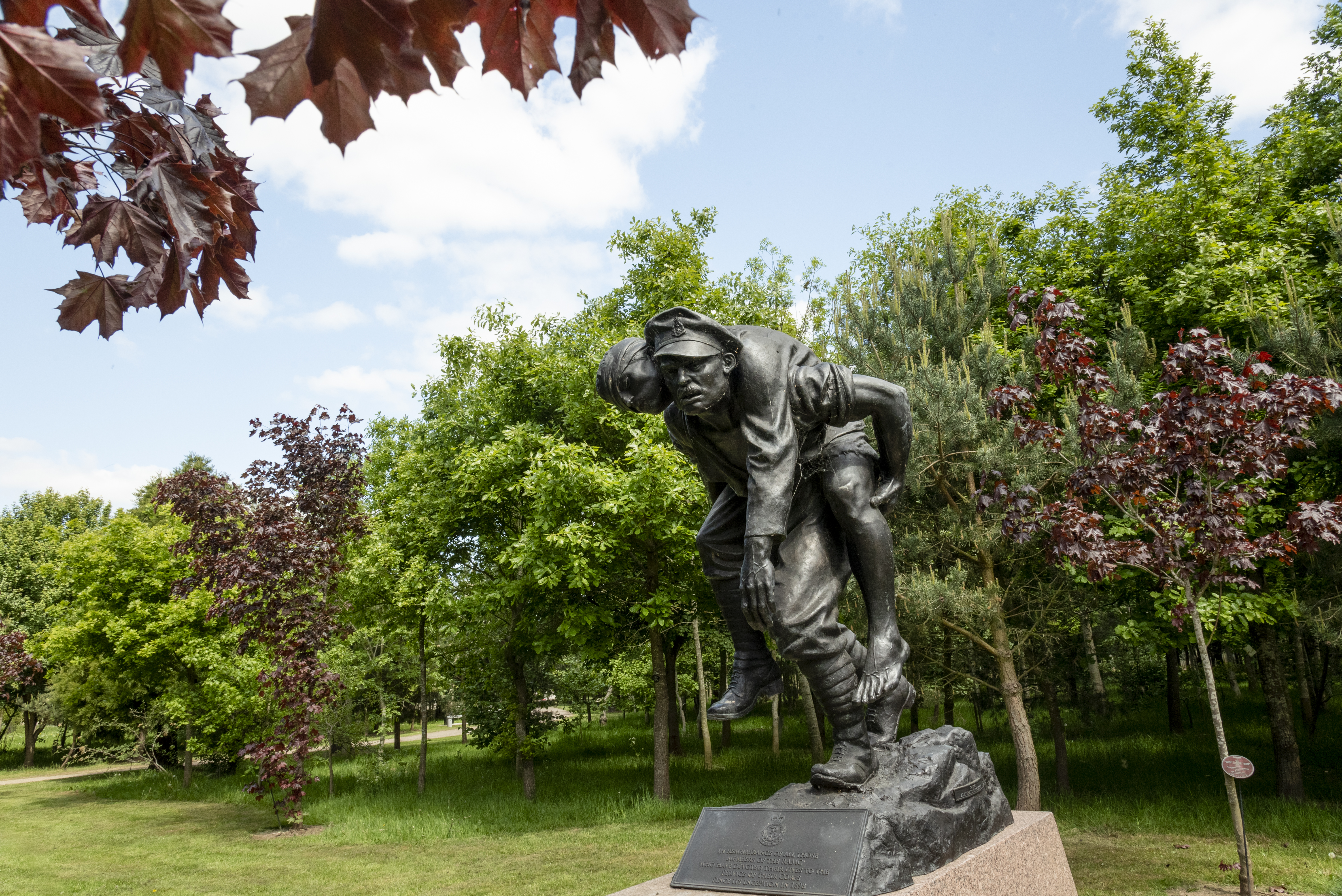 RAMC Memorial Bronze Sculpture. Soldier carrying invalid