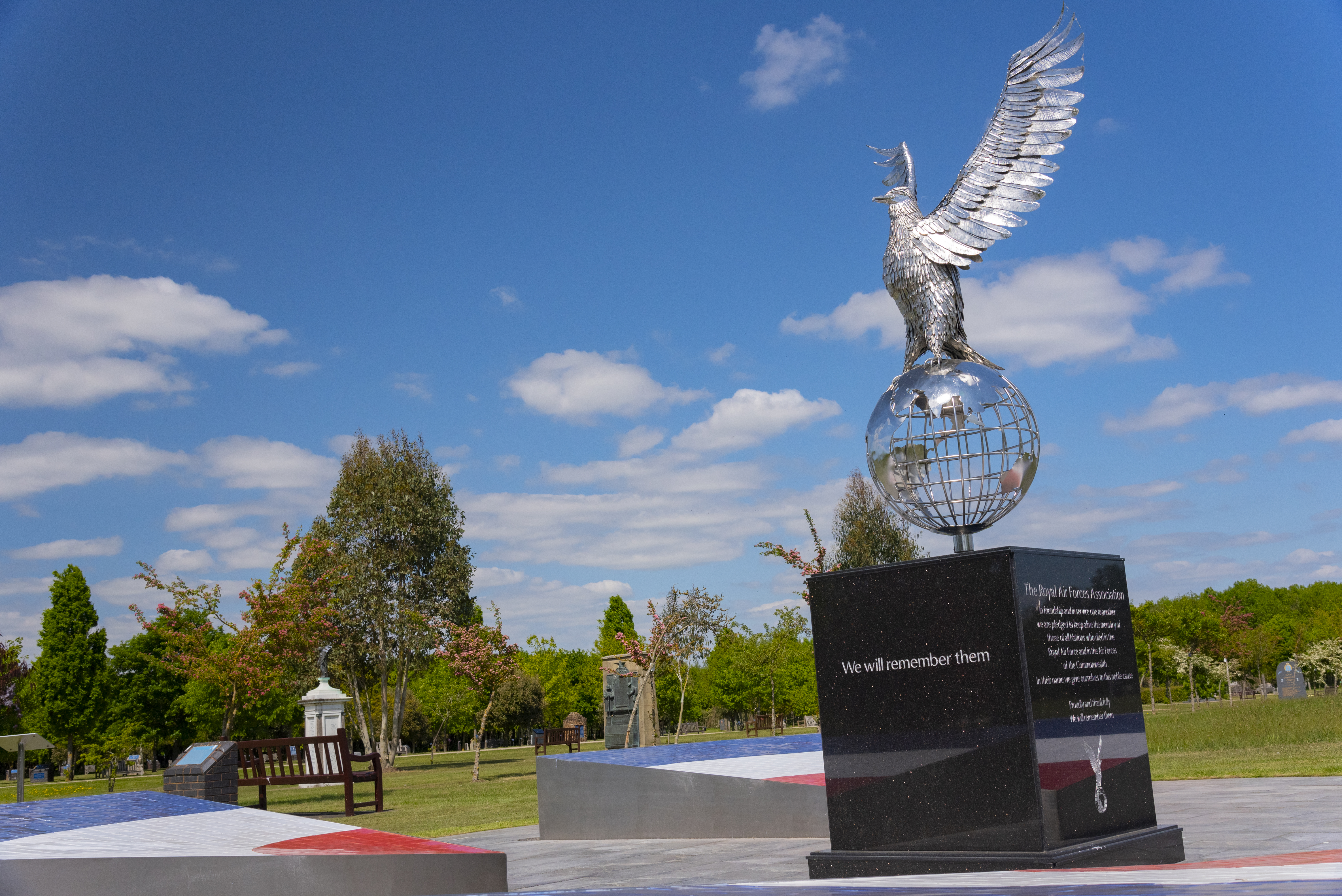 RAF Remembrance Garden. Steel Eagle atop a Globe